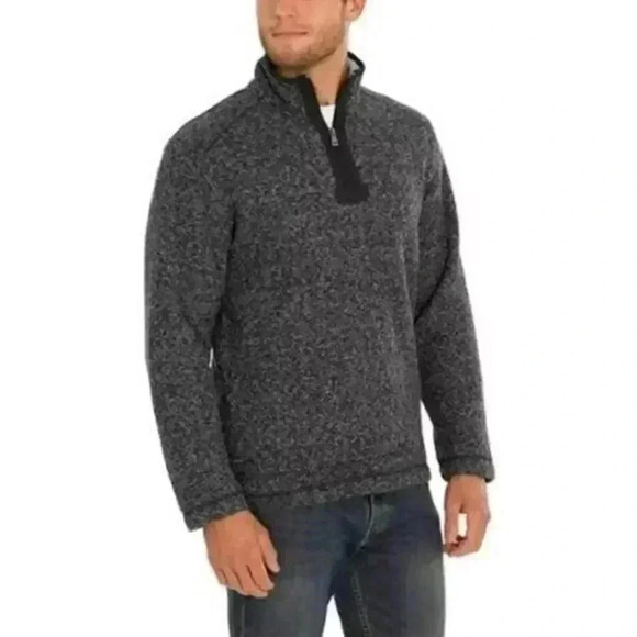Orvis Dark Gray Brighton Knit Sherpa Lined Quarter Zip Pullover L - Picture 1 of 4